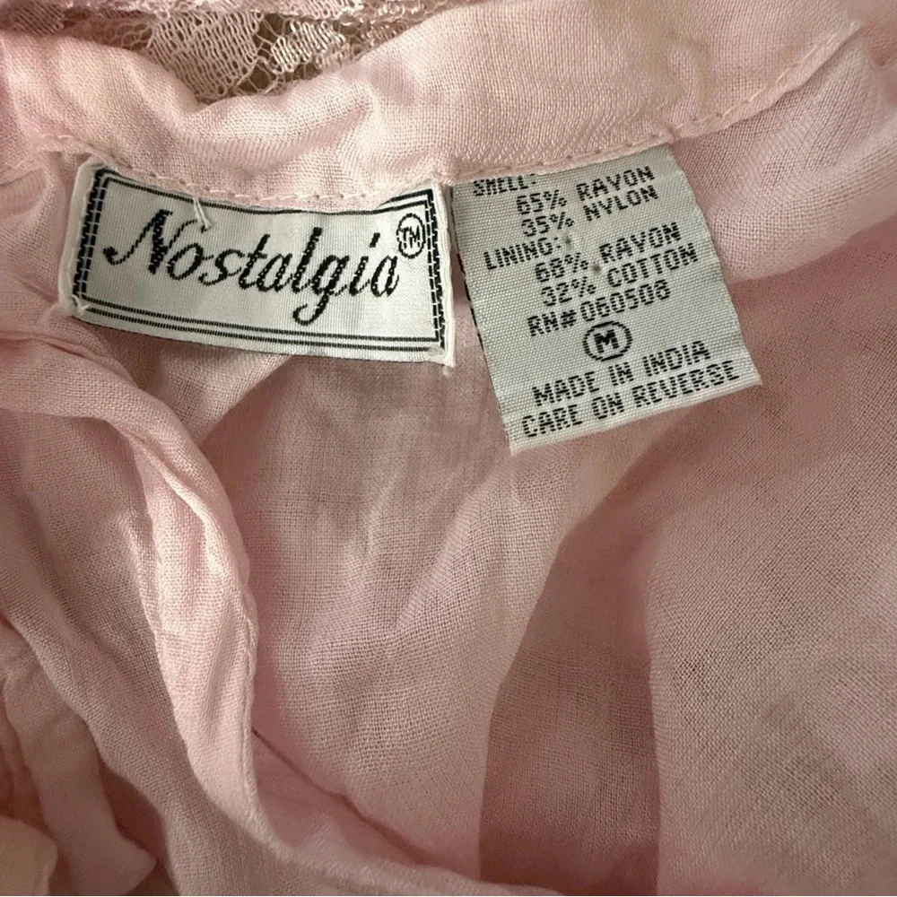 VTG Nostalgia Maxi Gauzy Lace Dress sz M Pink Short Sleeve Flowy Fairy Boho - Picture 6 of 7